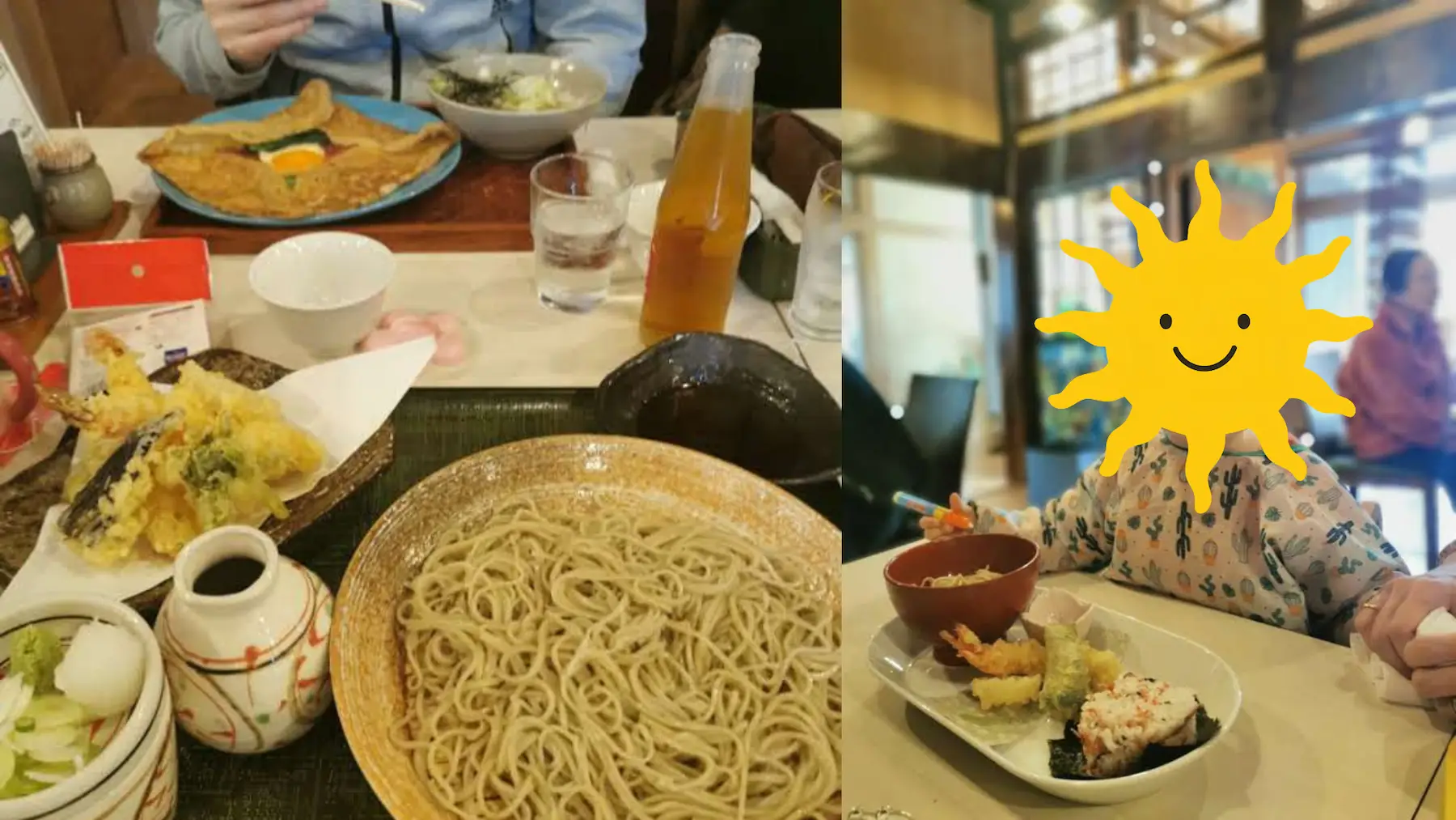 Soba froides, tempuras, galette de sarrasin et assiette enfant au restaurant SOBA to GALETTE Azumino à Akiu Onsen