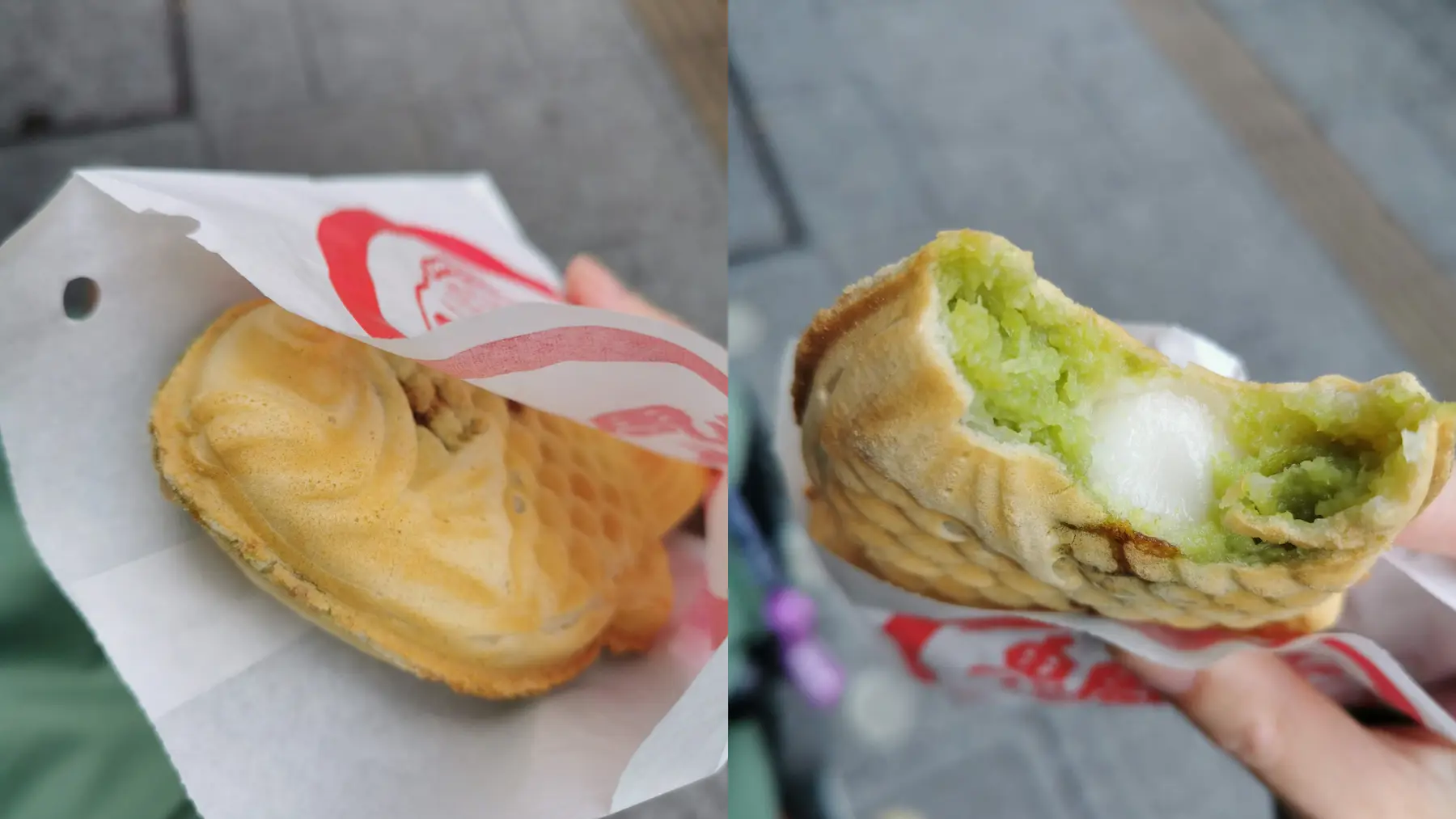 Taiyaki fourré à la zunda, purée d'edamame sucrée, et au mochi, spécialité de Sendai et de Miyagi