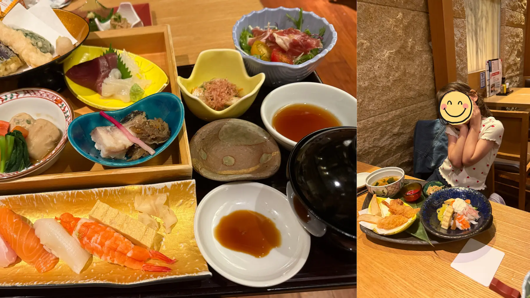 Plateau de cuisine japonaise et menu enfant au restaurant Washoku Hana à Sendai